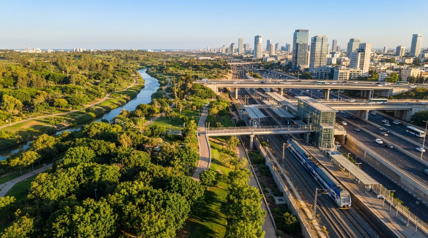 מבט אווירי על מתחם פארק הירקון